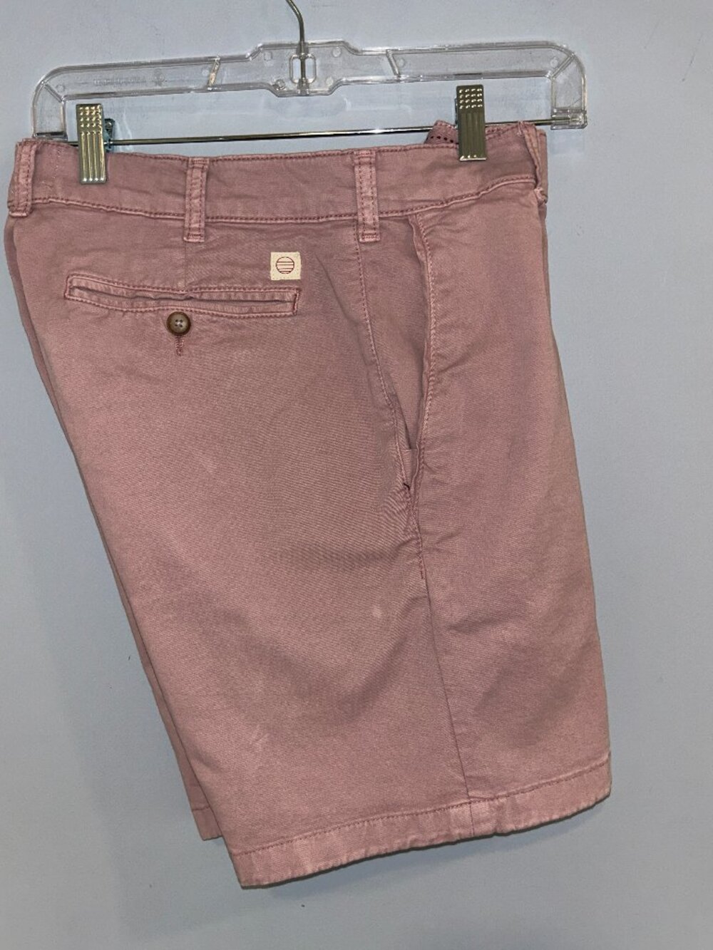Marine Layer Men's Shorts, Sz 34, faded pink, cotton, flat front, 7" inseam